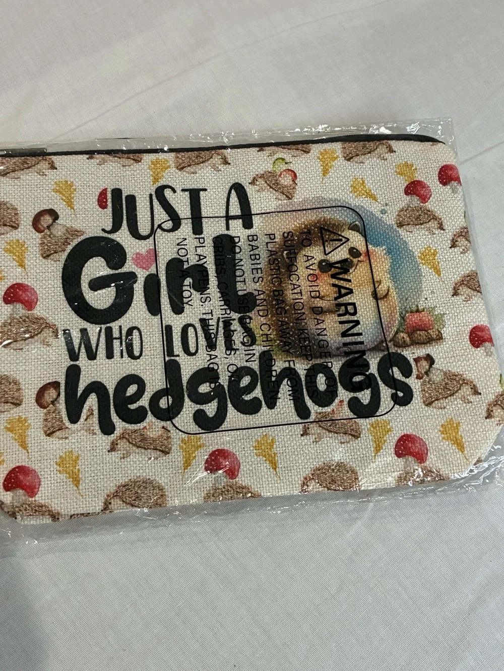 Just A Girl Who Loves Hedgehogs Kids Zip Pouch - Cream